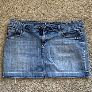 Denim Mini Skirt w/Distressed Edging